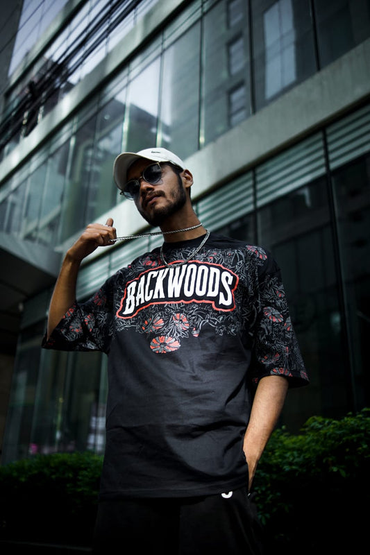 🌲 BACKWOODS — Floral Grunge Oversized Tee