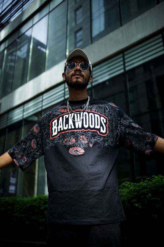 🌲 BACKWOODS — Floral Grunge Oversized Tee