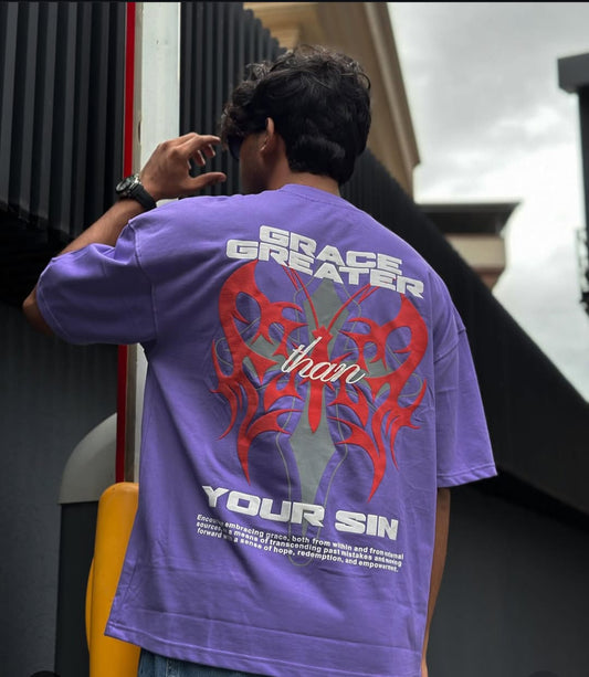 💜 GRACE - SIN — Oversized Purple Graphic Tee