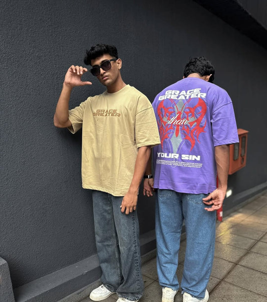 💜 GRACE - SIN — Oversized Purple Graphic Tee